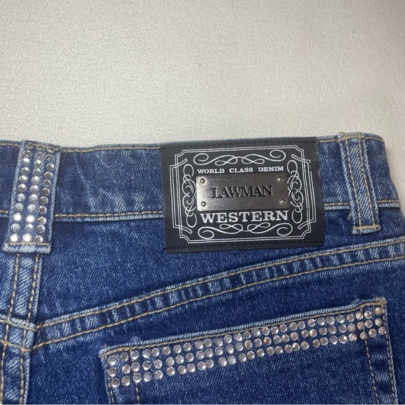 LAW MAN Women’s Blue Denim Jeans Flare Studded Waist Size 5 Stretch - Picture 11 of 13